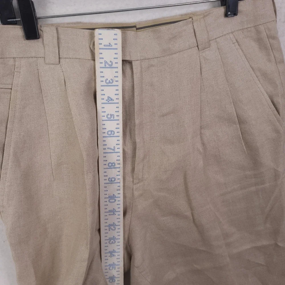Ermenegildo Zegna Linen Trousers Mens 50 Beige Pleated Cuffed Italian Luxury